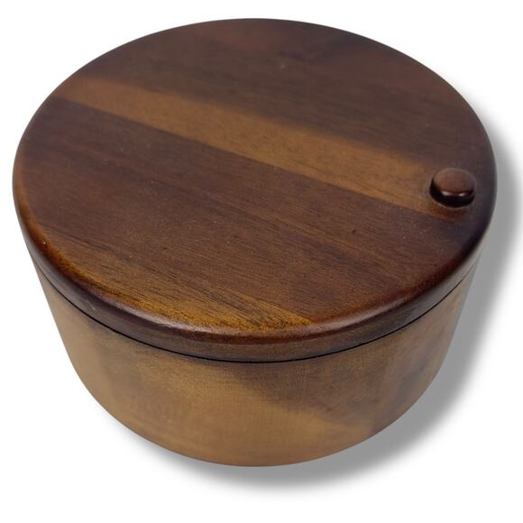 Paula Deen Pantry Ware Signature Wooden Salt Cellar Bowl Box Sliding Lid 5.5" - Picture 2 of 11
